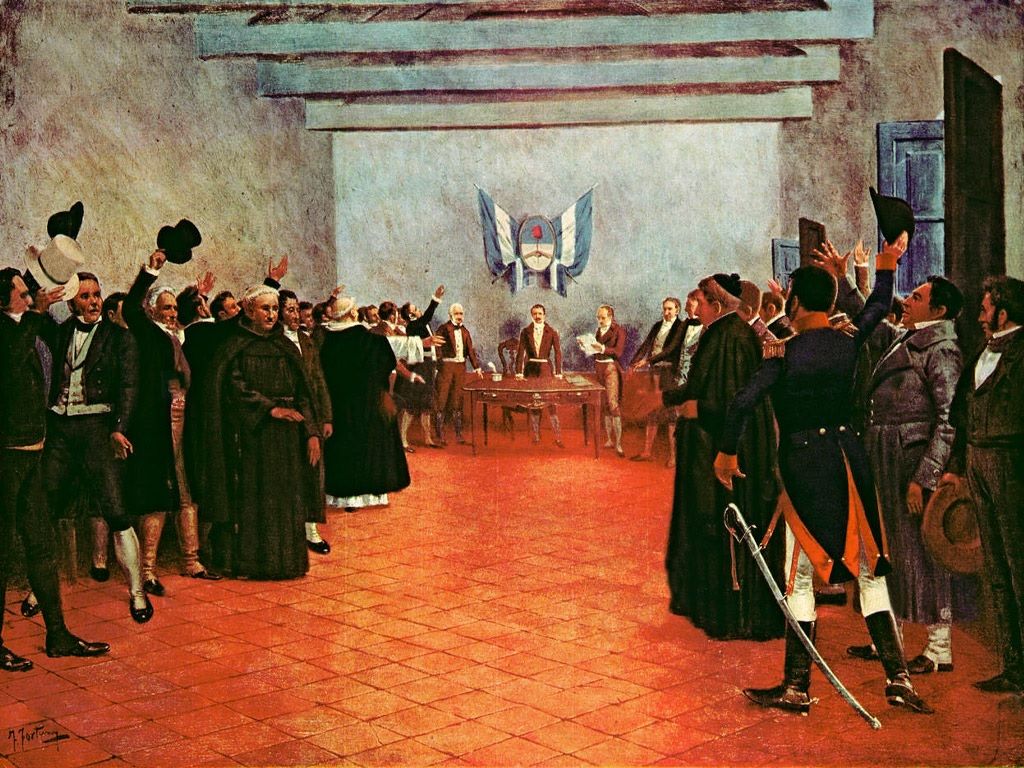 Francisco Fortuny's painting of deputies celebrating inside the Congreso de Tucumán.